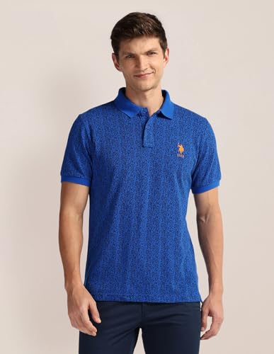 Image of U.S. Polo ASSN. Printed Slim Fit Polo T Shirts for Men - 100% Cotton, Half Sleeves Mens Tshirt