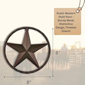 Rustic western style decor star metal rope circle 8 in dark brown wall fence gate door hanging decoration 2 pcs a set  urban country home decor