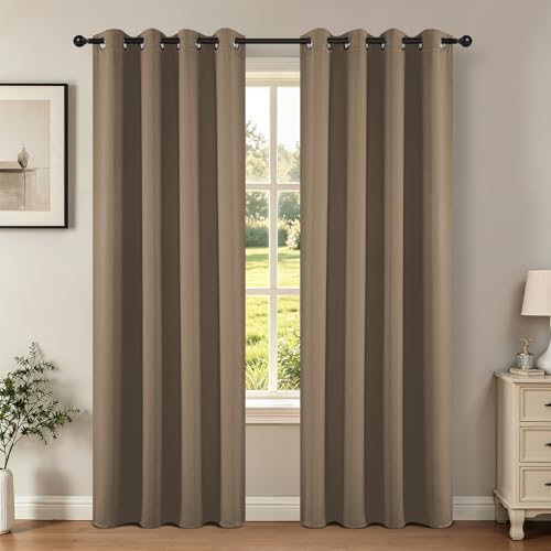 Image of Joydeco Blackout Curtains 95 Inch Length 2 Panels Set, Thermal Insulated Long Curtains& Drapes 2 Burg, Room Darkening Grommet Drapes for Living Room Bedroom Window (W52 x L95 Inch, Khaki)