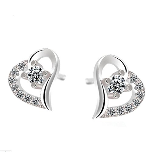 Wunhope Ohrringe Damen Mädchen 925er Silber Einfache Zirkonia Herz-form Mode Ohrstecker Klein Studs Ohrschmuck Hypoallergen Cover