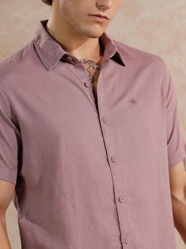 Image of WROGN Men's Cotton Linen Blend Casual Shirt | Solid Minimal Design | Slim Fit