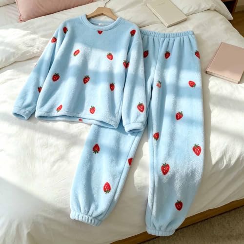 Aswuknt Womens Flannel Pajama Set Long Sleeve Winter Cute Fleece Sleepwear - image 3