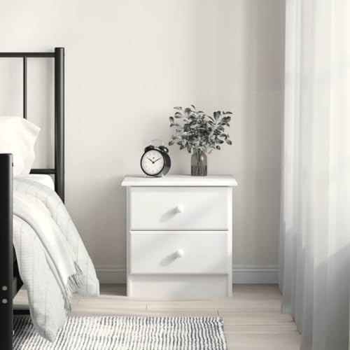 YunCangg ALTA Table de chevet en pin massif blanc 41 x 35 x 41 cm avec 2 tiroirs, petite table d'appoint, chambre à coucher, table de chevet compacte, table...