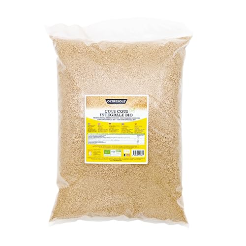 Oltresole, Cous Cous Integral Ecológico 5 kg, Harina integral de trigo duro ecológico, ideal para primeros platos y guarniciones saludables, tamaño práctico