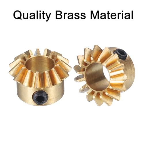 QUARKZMAN 2 Stück Kegelrad 0,8 Modul 1:1 Übersetzungsverhältnis 15Z 6mm Bohrung Kegelräder Messing, 45 Grad Lenkgetriebe für Hardware-Mechanik-Rotation, Gelb
