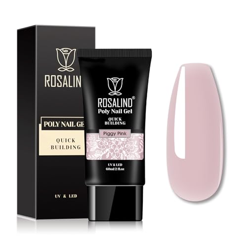 ROSALIND Poligel Constructor Uñas UV LED Gel de Extensión de Uñas 60ml, Piggy Pink Extensión Gel Uñas para Profesionales, Salón de Manicura, Bricolaje en Casa, Regalo para las amantes