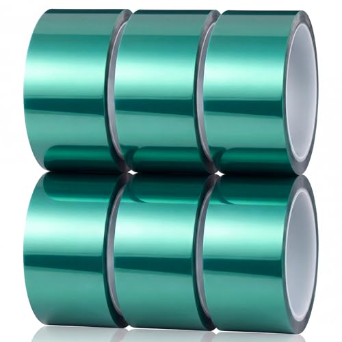 Image of 6 Pcs High Temp Tape Total 648 ft Green Pet Heat Resistant Masking Tape Sublimation Silicone Adhesive No Residue 392f for DIY Epoxy Resin Powder Coating Circuit Board (2 inch)