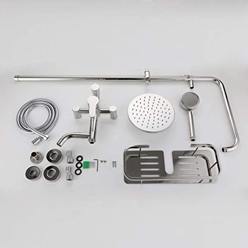 Sistema de Ducha Montado en Pared de Acero Inoxidable, Juego de Ducha de Lluvia Plateado con Estante de Ducha en el Techo, Mezclador de Ducha Ajustable en Altura para Baño de Hotel miniatura 4