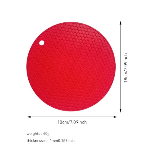 Image of Silicone Trivet Mats,Heat Resistant Pot Holders, Multipurpose Non-Slip Hot Pads for Kitchen Potholders, Hot Dishers, Jar Opener, Spoon Holder, Food Grade Silicone(red Size Round 7''x7'')
