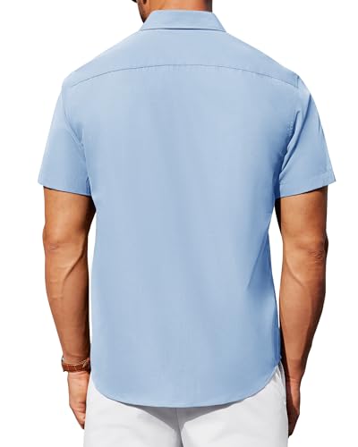 Image of Alimens & Gentle Men's Short Sleeve Dress Shirts Wrinkle Free Untucked Casual Button Down Shirt