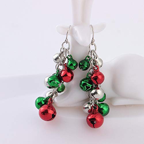 Silver Red Green Christmas Jingle Bell Tinkle Bell Cute Ornament Long Chain Dangle Earrings For Women Teen Girls Fish Hook Dangling Hanging Hypoallergenic Christmas Festival Party Jewelry Gift For Bff #TOP3