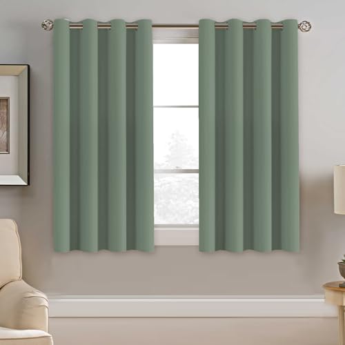 Image of H.VERSAILTEX Blackout Curtain for Bedroom Small Window Kitchen Blackout Curtains 45 inch Length Energy Saving Solid Grommet Blackout Drape, One Panel, Green Bay, 52 inch W x 45 inch L