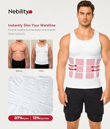 Nebility Shapewear Men Compression Shirt - Slimming Body Shaper Tummy Control Vest Workout Tank Top Undershirt3