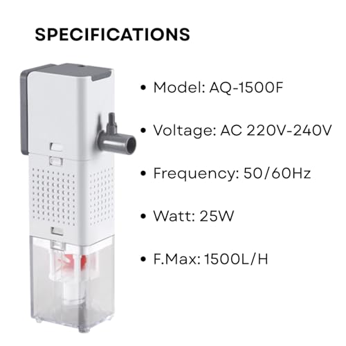 Image of S0B0 AQ-1500F Internal Filter for Aquarium Fish Tank | Powerful Water Circulation | Strong and Consistent Flow | Completely Submersible | Power: 25W | F.Max: 1500L /H | Original from Tunai Store