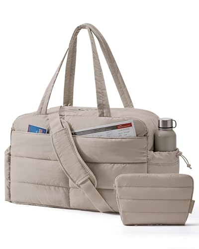 BAGSMART Women's Gym & Travel Puffer Duffel, 31L, Camel