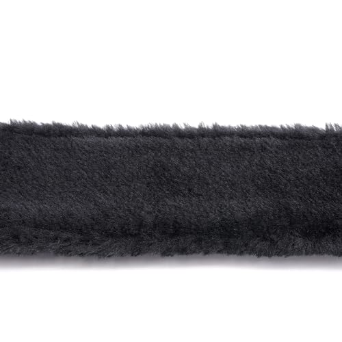 Image of Fur-lined Black Leather Bondage Collar and Leash Set, Leather Bondage Toys Sex Collar with Chain Leash for SM Games