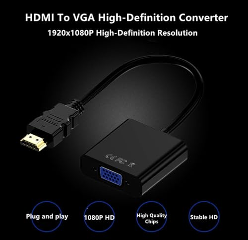 Cable de conversión HDMI a VGA 20 cm negro miniatura 4