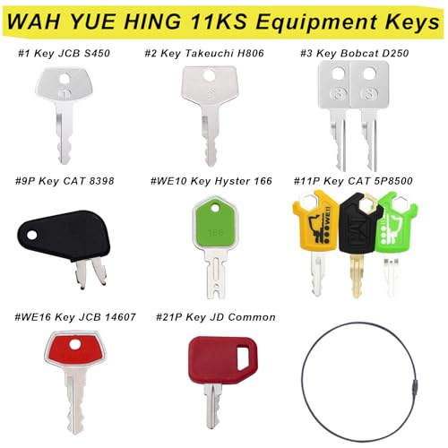 Image of Heavy Equipment Keys Master Set, 11 Contractor Excavator Dozer Skid Steer Loader Forklift Roller Keys Fit Case JCB 14607 S450 Kubota CAT 5P8500 Takeuchi H806 Hyster 166 JD Bobcat D250