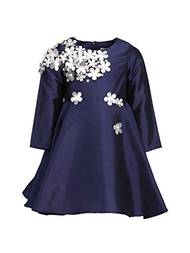 Image of A Little Fable Girl's Polyester Blend Fit and Flare Dress Knee Length (ALFgdr4922118 Navy Blue 7 8 Years)