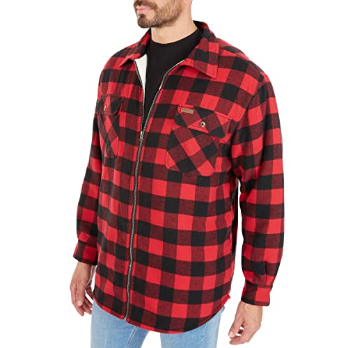 Image of Smith's Workwear Mens Zip-Front Sherpa-Lined Flannel Shirt JacketJacket