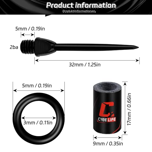 CyeeLife 12 Stück 2BA Steel dartpfeile Spitzen + 20 Stück Gummiringe + 1 Stück Dartpfeile Spitzer,Metallspitzen für Dartpfeile Umrüsten Softdart, Steeldartspitzen Metall,Dart Tip Konverter Tool