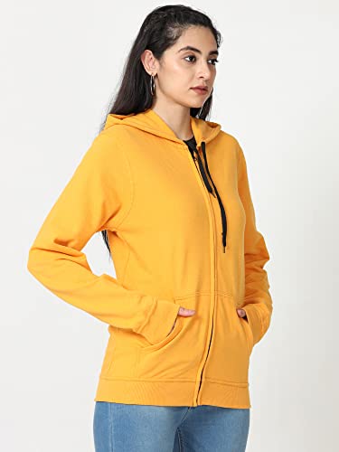 Image of Wafaa Women's Cotton Plain Hooded Neck Full Zipper Sweatshirt Hoodies with Kangaroo Pocket