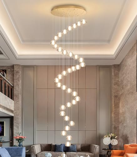 Image of 36 Light 216'' Long Large Crystal Chandeliers LED Chandeliers for High Ceiling Handing Light Fixture for Entrance Hallway Foyer Staircase Lobby Gold