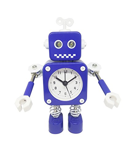 Funny Metal Robot Time Light Alarm Clock-Home Decoration Living Room Bedside Clock for Girls-Blue