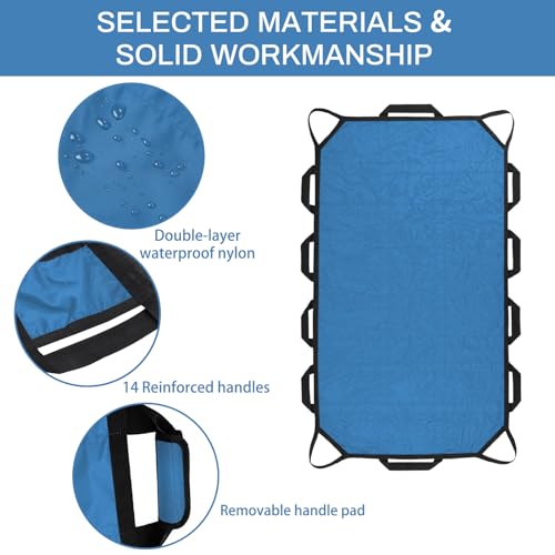 Image of 70 inchx40 inch Positioning Bed Pad with Reinforced Handles Waterproof Washable Draw Sheets for Hospital Bed Patients Moving Pad for Turning Lifting and Transfer Sheet Nylon (Light Blue)