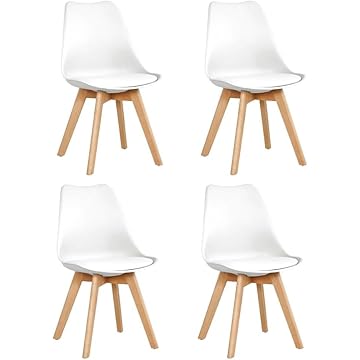 SHIITO | Set de 4 Sillas de Comedor Estilo Escandinavo Modelo Odin | con Diseño Minimalista y Sofisticado | con Patas de Madera de Haya | 43 x 41.5 x 83 cm - Color Blanco