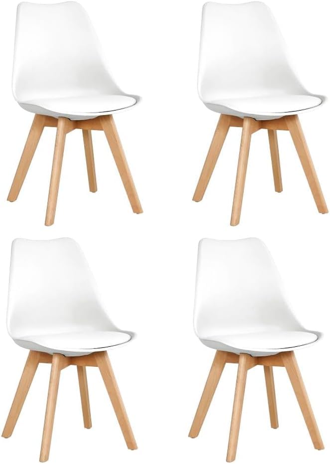 SHIITO | Set de 4 Sillas de Comedor Estilo Escandinavo Modelo Odin | con Diseño Minimalista y Sofisticado | con Patas de Madera de Haya | 43 x 41.5 x 83 cm - Color Blanco