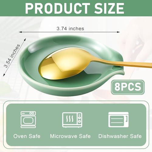 Image of Irenare 8 Pcs Ceramic Spoon Rest for Stove Top, 3.74 Inch Porcelain Spoon Holder, Coffee Utensil Rest Heat Resistant Dishwasher Safe for Home Kitchen Accessories Gift(Green)