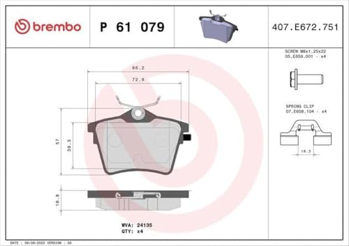 Brembo P 61 079 - Pastiglia Freno - Posteriore