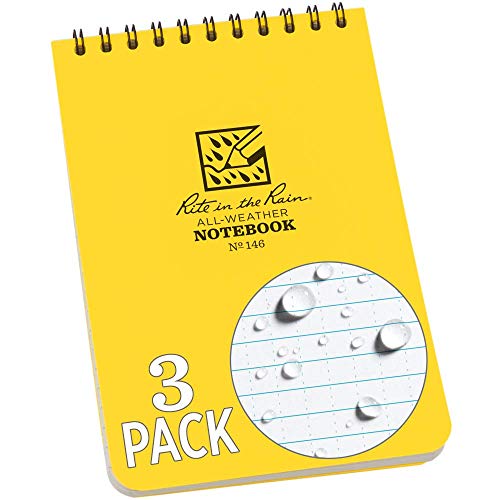 Rite in the Rain Weatherproof Top Spiral Notepad, Yellow Cover, Universal Pattern, 3 Pack (No. 146-3), 6 x 4 x 0.375