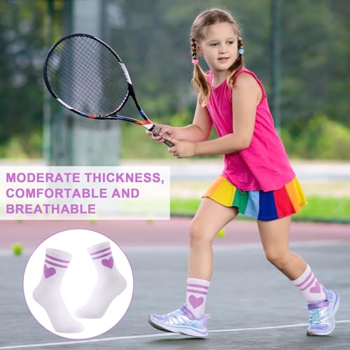 Jspupifip Kids Socks, 6 Pairs Crew Athletic Cotton Girls Toddler Striped Socks with Retro Stripes Hearts4