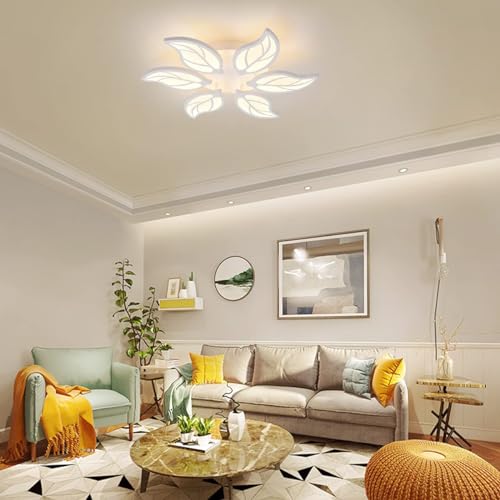 Image of RJ-60W Modern 6 Heads Ceiling Light with Mobile Operating Dimmable Remote Control, Natural White, Flush Mount Lighting Fixture for Living Room Bedroom Dining Room Mobile Operating |2 Years Warranty|
