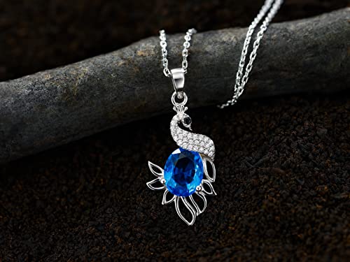 Image of 925 Sterling Silver Cubic Zirconia Crystal Peacock Necklace Gift For Self, Necklace For Girls With Message Card