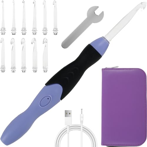 Light Up Crochet Hook Set 11 Sizes Lighted Crochet Hooks with Case Interchangeable Heads 2.5 mm to 8 mm Rechargeable Hook DIY Hooks Set for Crocheting and Knitting
