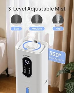 Warm & Cool Mist Humidifiers for Bedroom 500 sq ft, AILINKE 2.1Gal/8L Top Fill Humidifier Large Room with Essential Oil Diffuser, Large Room Humidifiers for Home Baby Nursery Office Plants, White