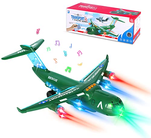 OKYUK Flugzeug-Spielzeug mit Fernbedienung, Kinder Vorschul-Hubschrauber-Flugzeug-Spielzeug Push and Go-Spielzeug-Set mit LED-Licht und Musik für Kinder Jungen Mädchen 3 4 5 6 7 Jahre Geschenk (Grün) Cover