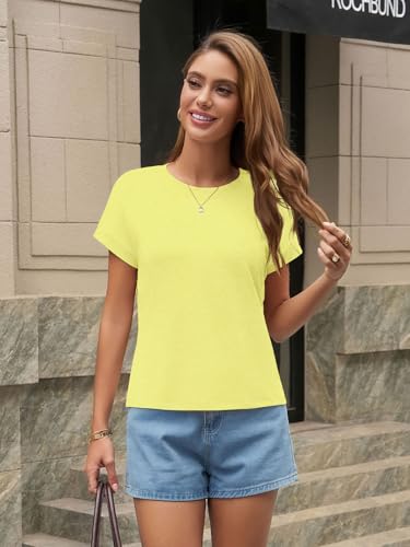 Image of UNCLECAT Womens Crop Tops Loose Fit Cap Short Sleeve Summer Tee Yellow