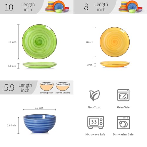 Image of Selamica Ceramic Plates and Bowls Sets,18 Pieces Dinnerware Sets for 6,Dishwasher & Microwave Safe dish set,Family & Holiday Dining, Dopamine