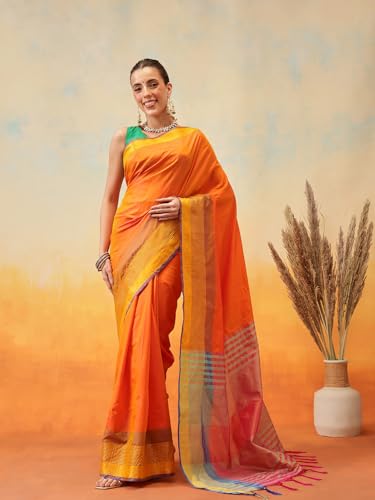 Image of Amazon Brand - Anarva Pattu Art Silk Woven Ready To Wear Saree Pink
