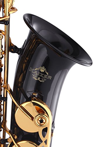 Image of Kaizer Alto Saxophone E Flat Eb Black Lacquer Body Gold Keys 1000 Series Sax Includes Case Mouthpiece and Accessories ASAX-1000BKGK