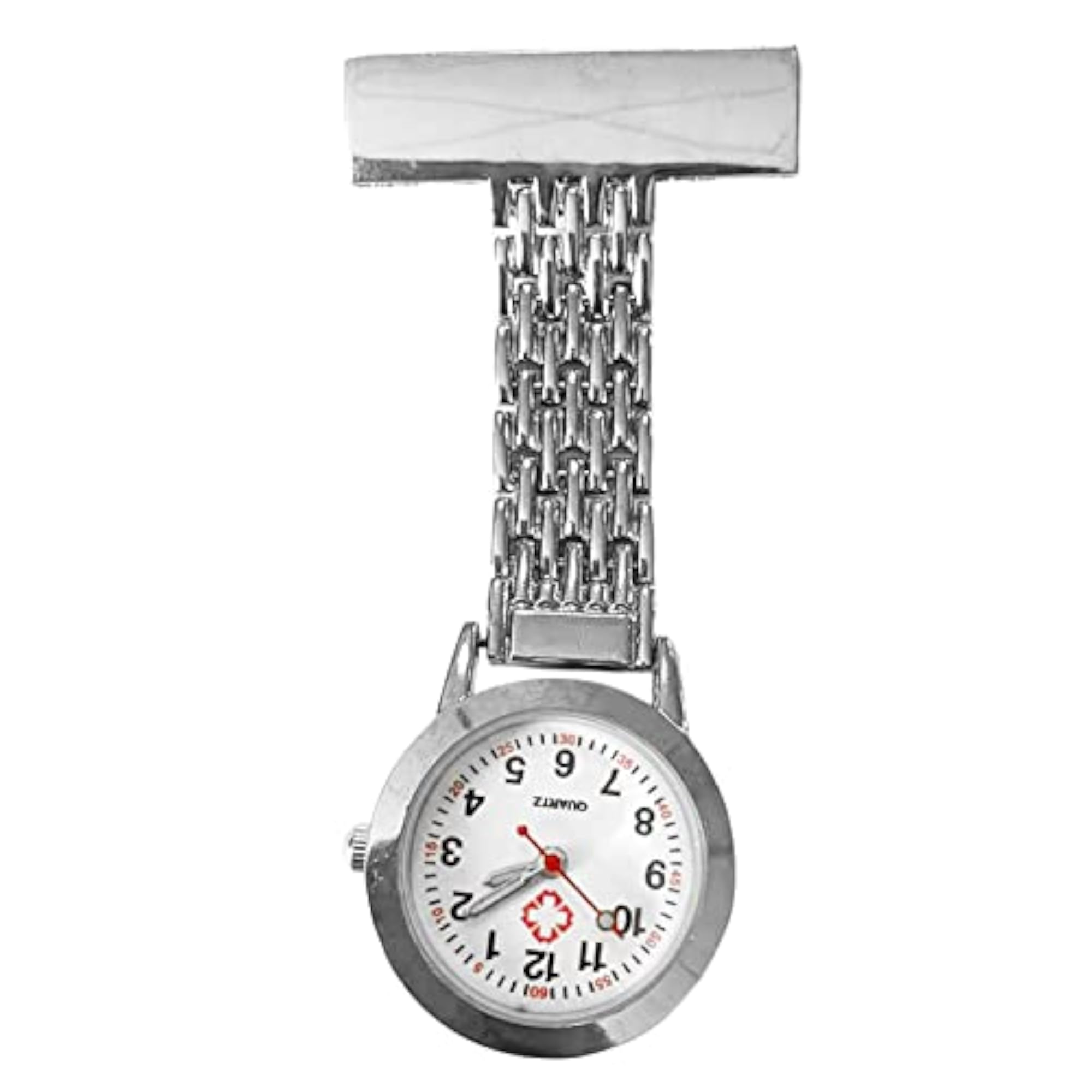 Nurse Luminous Brooch Clip-On Quartz Fob Watch, Silver
