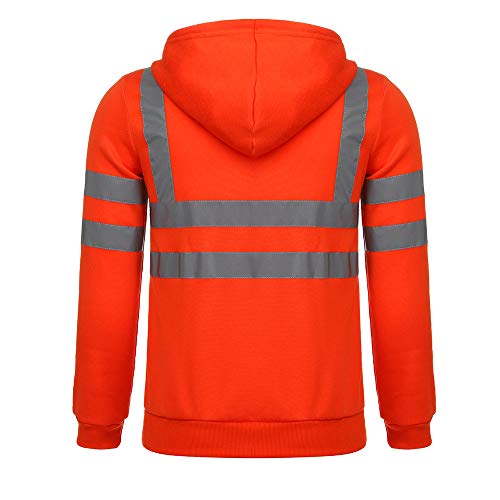 Sicherheitsjacke Herren Kapuze Warnjacke Warnschutzjacke Softshelljacke Arbeitsjacke Winterjacke mit reflektierenden Streifen, Softshell Jacke Berufsjacke Schutzjacke Herrenjacke Orange L