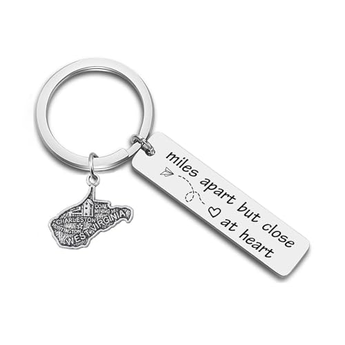 JJTZX Miles Apart but Close at Heart Long Distance Relationship Keychain US State Map Keychain Gift (West Virginia)