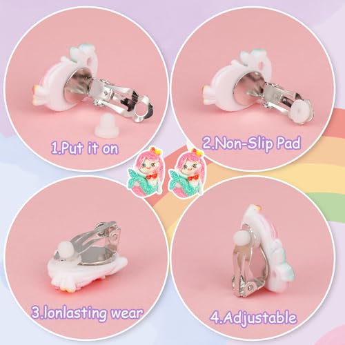 10/20 Pairs Kids Clip On Earrings for Girls Hypoallergenic Girls Clip Earrings Princess Play Jewelry Party Favor Gift for Girls3