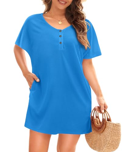 Pinup Fashion Women's Terry Cloth Swim Cover Up Short Sleeves Coverup with Pockets