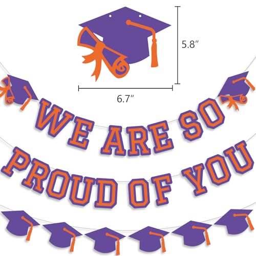 Image of We Are So Proud Of You Banner Graduation Party Decorations Congrats Grad Cap Garlands Wall Sign Purple Orange